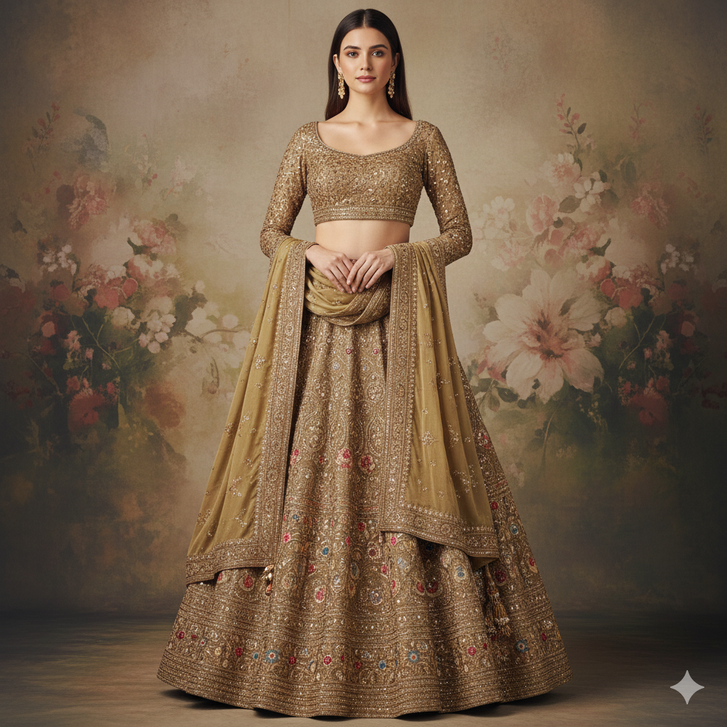 BROWN TOP WITH EMB KALI SKIRT